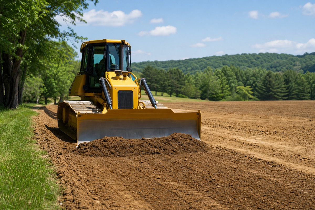 Bulldozer grading cleared land