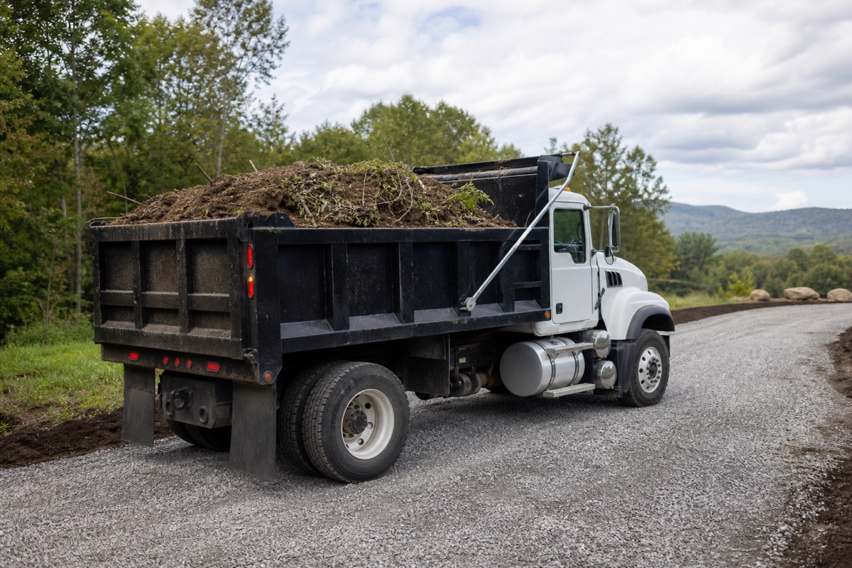 Dump truck hauling material from a rural worksite