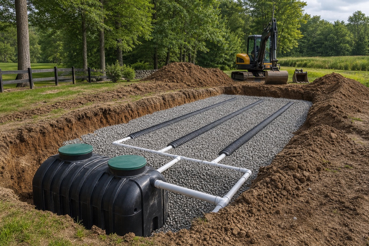 Septic excavation and site preparation on rural property